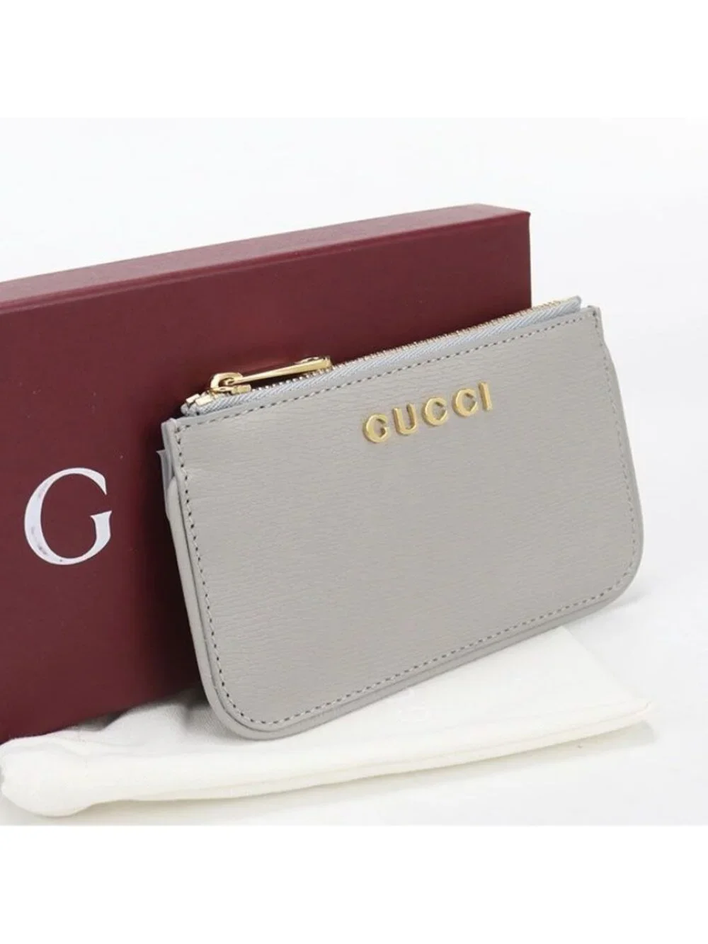 Gucci Zip Key Case Script Coin Purse Leather - Picture 1 of 6